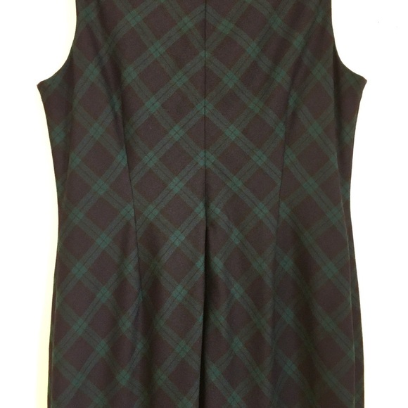 Talbots Wool Blend Green & Blackwatch plaid lace hem sleeveless sheath dress 14 - Picture 15 of 16
